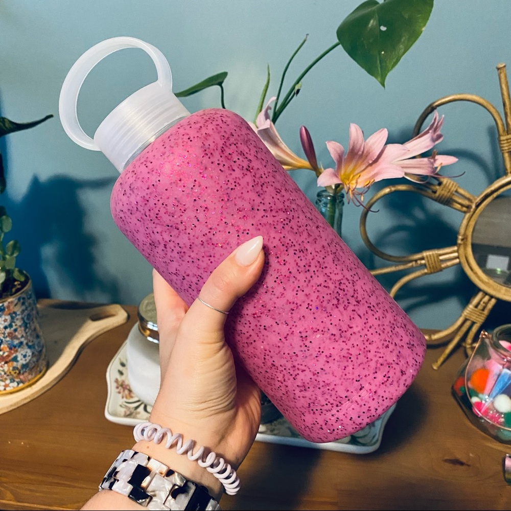 Pink Glitter Glass Jug Water Bottle 34 Ounce
